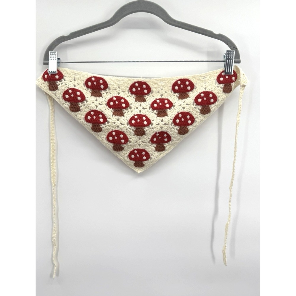 Crochet Bandana Kerchief Triangle Tie Mushroom Hippie Boho Retro 70s Fairy